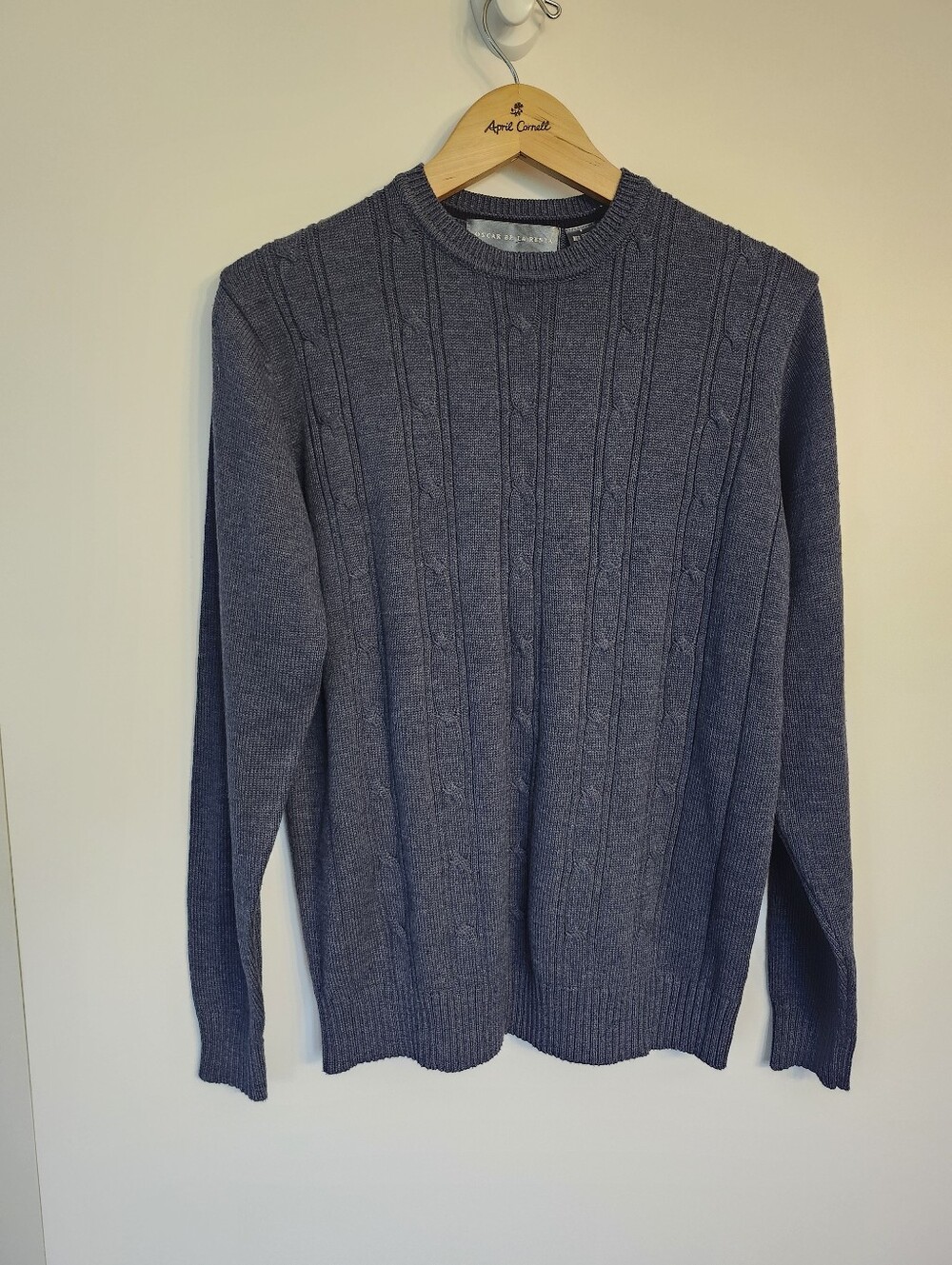 OSCAR DE LA RENTA Slate Blue Knit Crewneck Sweater Medium | Grandpacore Sweater